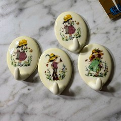 Vintage Decorator Hooks Lot of 4 Holly Hobbie Style Girls China Look Woolworth