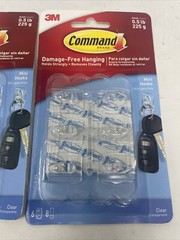 3M Command Damage Free Hanging Mini Hooks Clear 17006CLR- 6 Count X 2 Pack