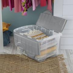 Clear Plastic Storage Container with Hinge Lid 48 Quart Medium FlipLid Bin Gray