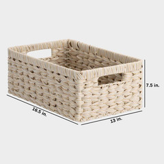 White 16.5 In. X 7.5 In. Polypropylene Decorative Basket with Handles
