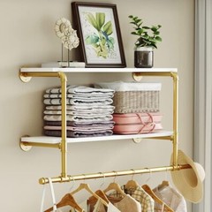 2 In 1 Industrial Pipe Clothes Rail Floating Wall Hanging Display Storage Shelf