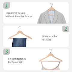 20 Pack Wooden Clothes Hangers Natural Solid Suit Coat Jacket Hangers