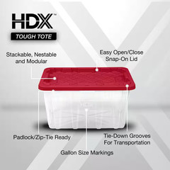 27 Gal. Tough Storage Tote in Clear with Red Lid
