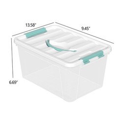 14 Quart Clear Storage Bins Latching Lid Green Handle Organizing Container Box