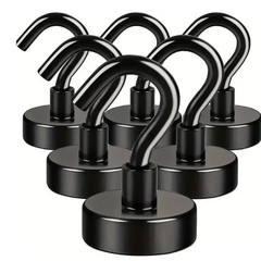 6 Pack 110 Lbs Magnetic Hooks Heavy Duty, Neodymium Magnet Hooks, Strong Black M