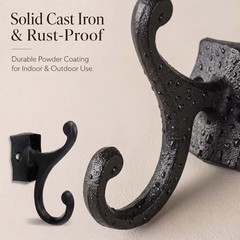 6 Pack Cast Iron Hooks Rustic Black Double Wall Hooks 35lb Capacity Farmhouse…