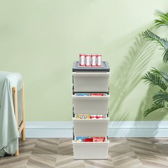 16.5*13.3*34.5in White/ Grey Rectangular PP 4-Drawer Organizer With Tray Top