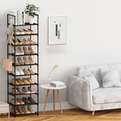 Tall Shoe Rack 10 Tiers Standing Shoes Boots Cabinet Storage Shelf with Hooks US