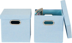 Café Cube Bin Storage Set with Lids & Handles – 2 Pack, Baby Blue Linen