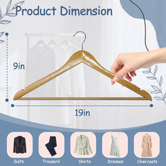 19 Inch plus Size Hangers, Natural Wood, 10Pk | Extra Wide Hangers for XL, XXL S
