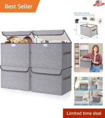 Large Linen Fabric Storage Cube Bin Organizer with Flip-Top Lid & Handles – Pack