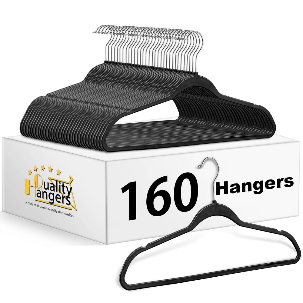 Quality Hangers 160 Pack Slim Plastic Hangers for Clothes – Heavy Duty Non-Ve…