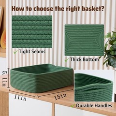 Large Shallow Organizing Baskets 15x11x5.1 Inches Rope Woven Storage Bins