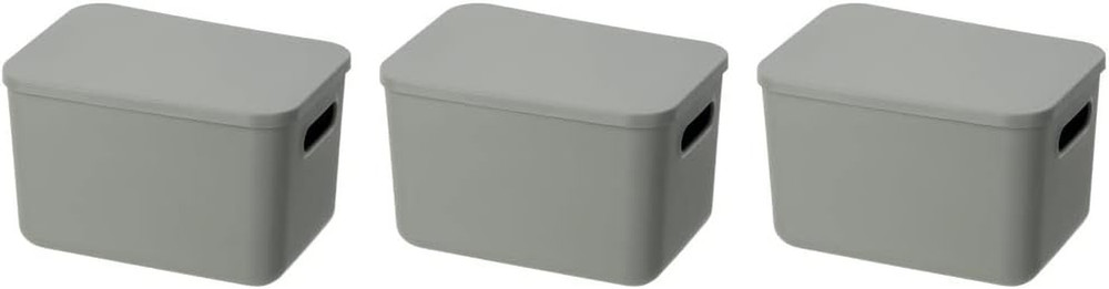 Stackable Grey Plastic Storage Bin with Lid for Home & Office Organization
