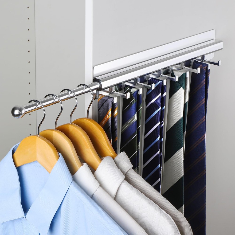 16.5 In Slide Out Silver Closet Valet Rod Extension Track With 10 Hooks