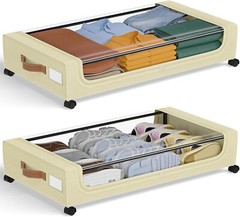 GoMaihe XXL Under Bed Storage | 2-Pack Rolling Bins with Clear Lids for Clothes