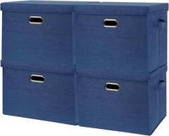 Dark Blue 4-Pack Collapsible Fabric Bins with Lids – 14.6″x10.6″x10.2