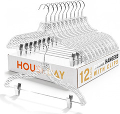 Clear Plastic Pants Hangers 12 Pack, Set Hanger for Tops and Bottoms, Non Slip S