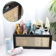 Stylish Black Wooden Rattan Basket for Organizing – 14.96″x11.02″x6.30