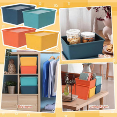 Colorful Large Storage Bins with Lid – 4 Pack Stackable Organizers 10.6×7.5×4.7