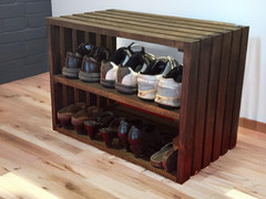 Rustic Wooden Shoe Rack Bench – 2-Tier Entryway Organizer in Dark Walnut – 28″