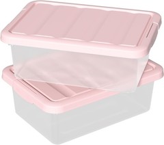 14-Quart Storage Container Bin with Pink Secure Lid and Latch Buckles, Durabl…