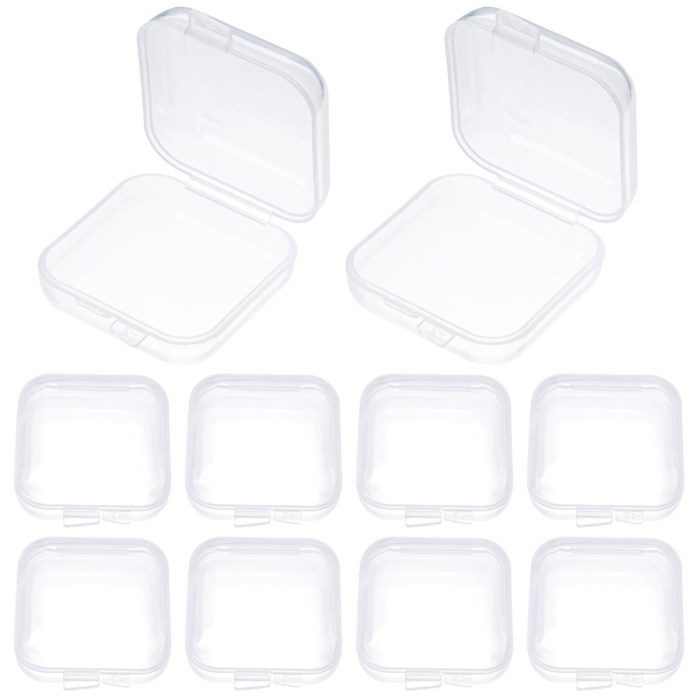 10Pcs Mini Plastic Ear Plug Case 1.8mm Square Box Hinged Lids Small Items