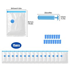 15PCS Vacuum Storage Bags with Hand Pump Space Saver for Clothes Bedding Travel