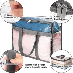 6 Pack Clear Clothes Storage Bags PVC Organizers with Reinforced Handle 18X15X9