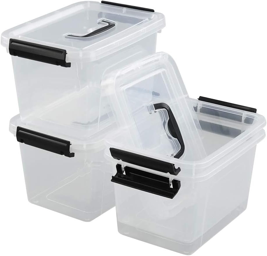 6 Quart Stackable Plastic Storage Bins with Lids – 4 Pack, Clear & Durable