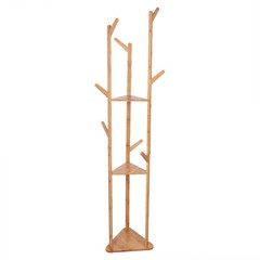 Solid Bamboo Hall Tree 10 Hook Clothes Coat Rack 3Tier Corner Home Garment Shelf