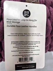 NWT 2-Pk Better Homes & Gardens Chunky Rope Baskets Burgundy Faux-Leather Handle