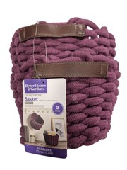 NWT 2-Pk Better Homes & Gardens Chunky Rope Baskets Burgundy Faux-Leather Handle