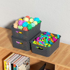 6-Pack Gray Lidded Storage Baskets, Stackable with Dust-Proof Lids