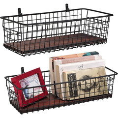 Black 16.5 In. X 3.5 In. Metal Decorative Basket Set of 2 with Handles