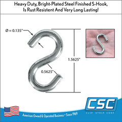 100 Pack S Hooks, Heavy Duty, 1.625″ L X 0.135″ Diameter S Shaped Hook for Hangi