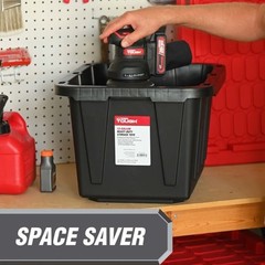 Hyper Tough 12 Gallon Storage Bin w/ Snap Lid, Black/Red Heavy Duty Container.