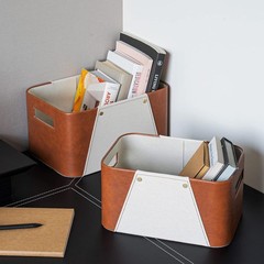 Storage Baskets Organizing 2 Pack Storage Cube Boxes Luxury Brown Vegan Leather