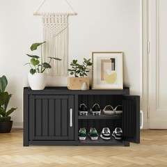Shoe Storage Cabinet Waterproof UV-Resistant Bench Indoor Outdoor Modern Black