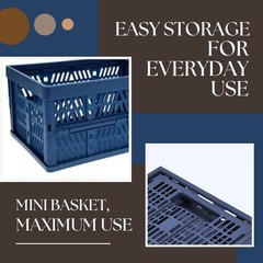 Mini Collapsible Storage Basket Blue 9.25×6.61×4.72 Folding Organizer Bin