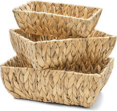3 Pack Hand Woven Wicker Baskets for Organizing – Natural Storage Bins Set