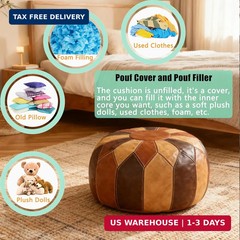 Thgonwid Unstuffed Moroccan Faux Leather Pouf Ottoman Cover with Storage – Boho