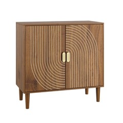 Line Groove Walnut Buffet Sideboard Cabinet 2 Door Accent Storage Cabinet