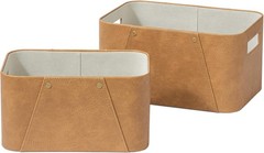 Storage Baskets Organizing 2 Pack Storage Cube Boxes Luxury Brown Vegan Leather