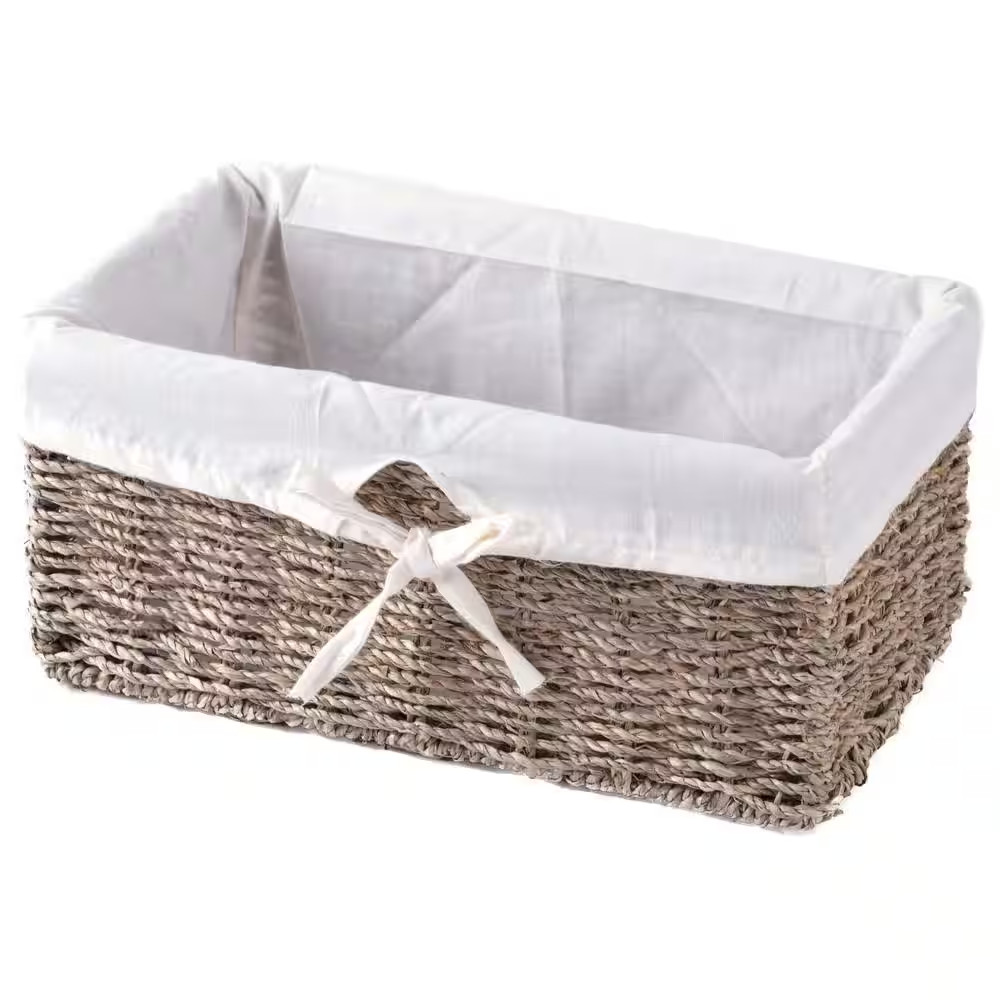 12 In. W X 6.5 In. D X 5.3 In. H Seagrass Shelf Basket Lined with White Lining