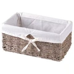 12 In. W X 6.5 In. D X 5.3 In. H Seagrass Shelf Basket Lined with White Lining