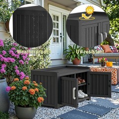 Shoe Storage Cabinet Waterproof UV-Resistant Bench Indoor Outdoor Modern Black