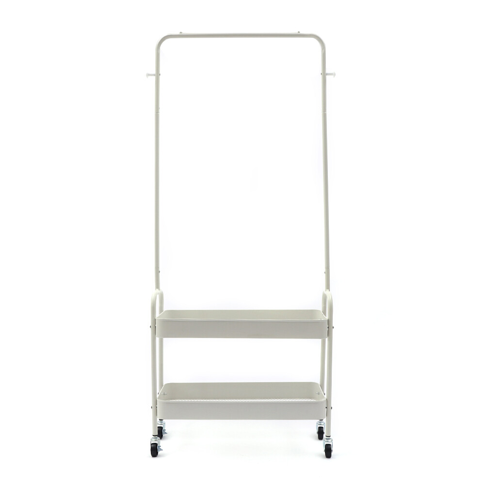 2-in-1 Garment Rack 2-Tier Metal Basket Rolling Clothes Rack White