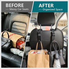 Car Headrest Hooks 4 Pack Adjustable Plastic Organizer Hooks Universal Fit Black
