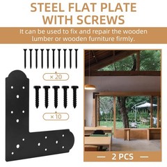 10×10 Inch Black L Shape Steel Flat Bracket Fixing Mending Plate 2 PCS